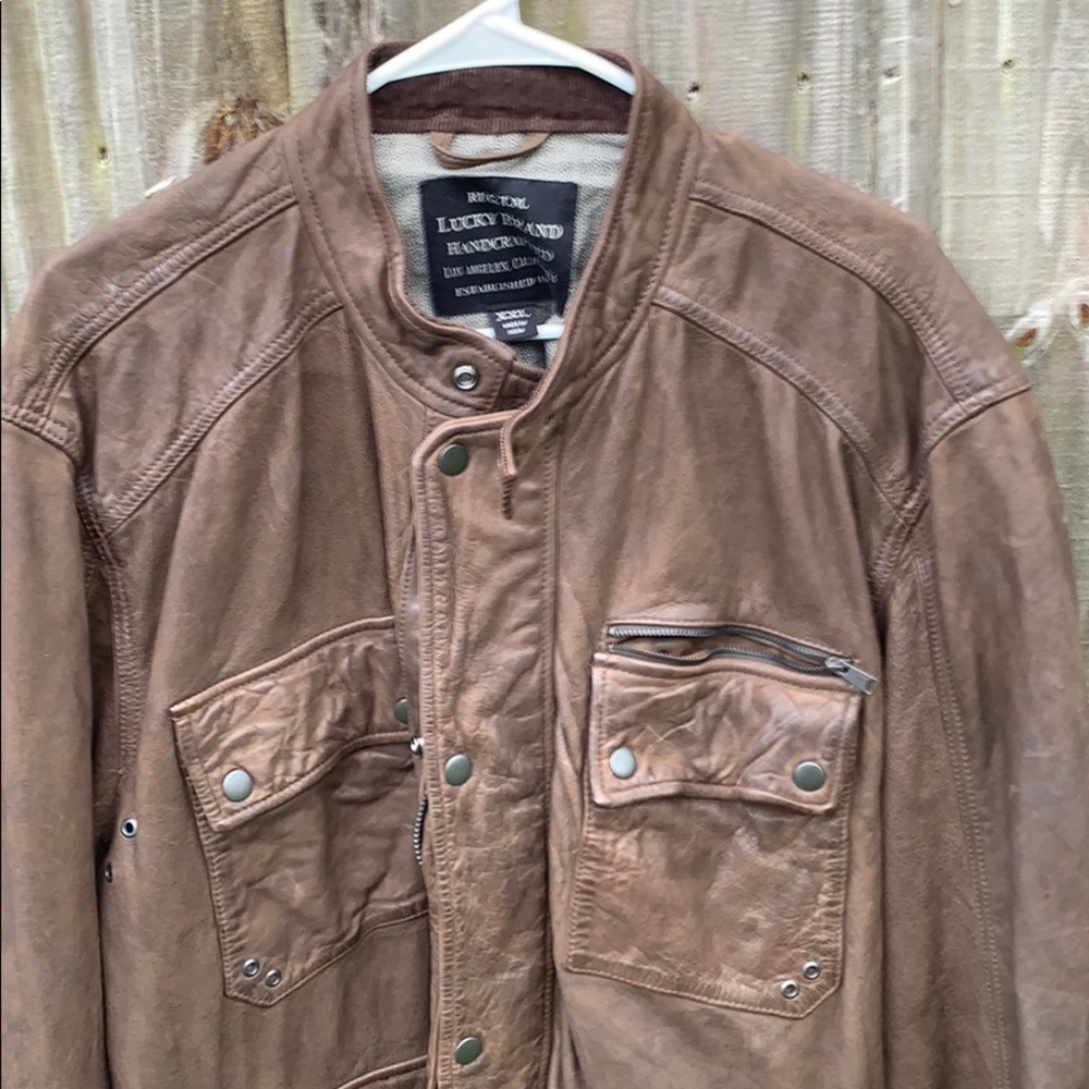 Men’s Lucky Brand antiqued brn leather jacket xxl